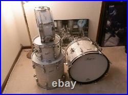 ROGERS 4 PC WHITE MARINE PEARL DRUM SET With POWERTONE 22,16,13, @ CANISTER THRONE