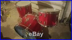 Rare 1950s or 60s Gretsch 3ply Red Sparkle 3 piece vintage drum set round badge