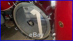 Rare 1950s or 60s Gretsch 3ply Red Sparkle 3 piece vintage drum set round badge