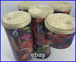 Remo Tubano Cluster Drum Set ET 5005 5 Piece Type 3 Drumheads Tropical Leaf EUC