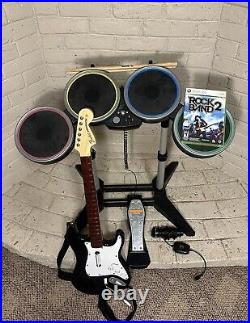 Rock Band 2 Full Set (Game, Guitar, Drums, Sticks, Mic, Pedal) Works Perfect