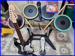 Rock Band 4 PS4 PS5 Wireless Bundle Fender Guitar Drums Mic. Game Bundle TESTED