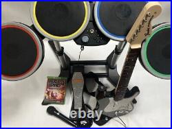 Rock Band 4 Xbox One Wireless Bundle Fender Stratocaster Guitar Drums Mic Game