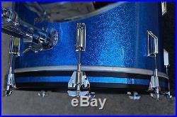 Rogers Drum Set Fullerton Era Blue Sparkle Reraps with Vintage Rogers Cases