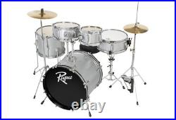Rogue 5-Piece Complete Drum Set Silver Metallic RGD0520 Slightly Used
