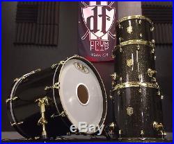 SJC Custom Drums Black Gold Glitter 4pc Drum Set