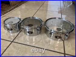 Set of Vintage Chrome steel Mini Timbales 6, 8 and 10 excellent conditions