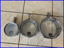 Set of Vintage Chrome steel Mini Timbales 6, 8 and 10 excellent conditions
