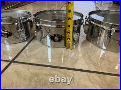 Set of Vintage Chrome steel Mini Timbales 6, 8 and 10 excellent conditions