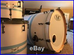 Sjc custom drum set 22/12/14/16 Flat White and Sky Blue Wrap