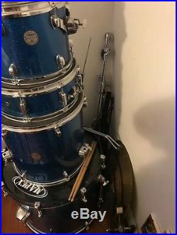 Slightly Used Mapex Drum Set Blue Sparkle Lacquer 7 Piece Set
