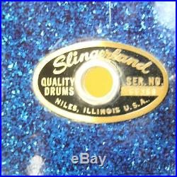 Slingerland 20,12,14 Modern Jazz Radio King Drum Set Blue Sparkle Vintage 60s