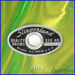 Slingerland Neon Lime Satin Flame Drum Set Shell Pack 3Ply 22,16,13,12+10+8 70s