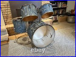 Slingerland Vintage 12-13-16-22 Drum Set Concert Toms Blue Satin Flame