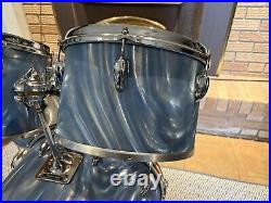 Slingerland Vintage 12-13-16-22 Drum Set Concert Toms Blue Satin Flame