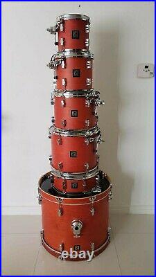 Sonor 6 Piece Drum Set with bags for 5 drums amber made in China