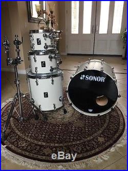 Sonor Prolite Drum Set. Cream white With Tom Hardware Stand