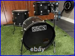 Spaun USA Custom Drumset Black Satin Black Hardware / Satin lugs