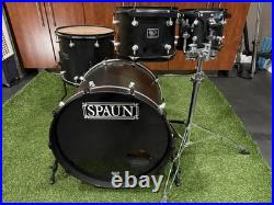 Spaun USA Custom Drumset Black Satin Black Hardware / Satin lugs