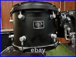 Spaun USA Custom Drumset Black Satin Black Hardware / Satin lugs