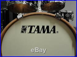 Tama Silverstar 5 piece Rock Drum Set Hairline Black Wrap Finish 22 Bass Drum