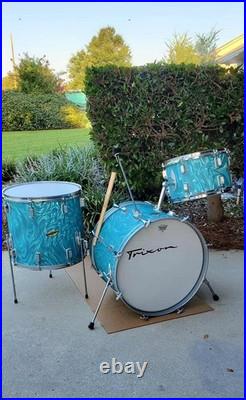 Trixon Luxus 3pc Drum Set 1960's Aquamarine Satin Flame