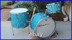 Trixon Luxus 3pc Drum Set 1960's Aquamarine Satin Flame