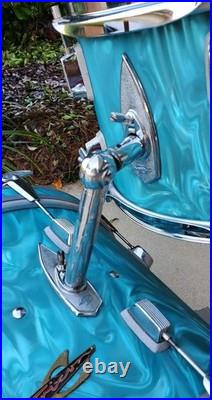 Trixon Luxus 3pc Drum Set 1960's Aquamarine Satin Flame