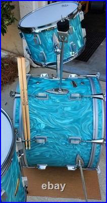 Trixon Luxus 3pc Drum Set 1960's Aquamarine Satin Flame