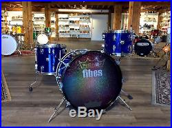 Used Fibes Blue Crystalite (Austin Texas Era) 3 PC Drum Set with Cases