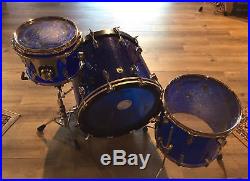 Used Fibes Blue Crystalite (Austin Texas Era) 3 PC Drum Set with Cases