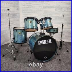 Used Peace DNA Maple 5pc Drum Set withHardware, Blue Sparkle Lacquer Good