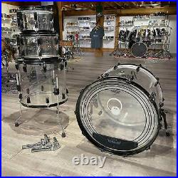 Used Pearl Crystal Beat 4pc Drum Set Ultra Clear with Black Powder Coated Hardwa