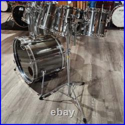 Used Pearl Export 6pc Drum Set Smoky Chrome'80s-Era Good Used Pearl Export 6pc Drum Set Smoky Chrome'80s-Era Good