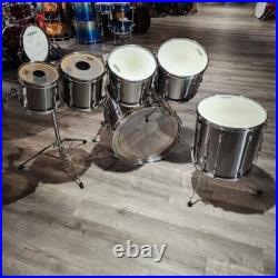 Used Pearl Export 6pc Drum Set Smoky Chrome'80s-Era Good Used Pearl Export 6pc Drum Set Smoky Chrome'80s-Era Good
