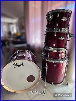 Used Red pearl export drum set with Zildjian Hihat, Ride and Crashes