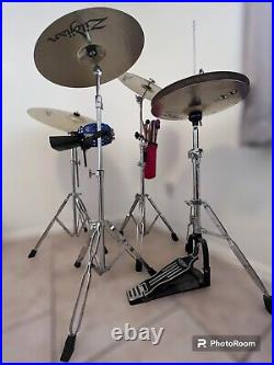 Used Red pearl export drum set with Zildjian Hihat, Ride and Crashes