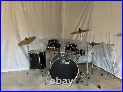 Used pearl export drum set, Black And Chrome, 5 Pc Set