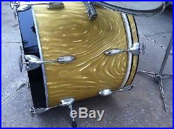 VINTAGE 1960's GRETSCH ROUND BADGE RB NAME BAND GOLD FLAME DRUM SET-VERY NICE