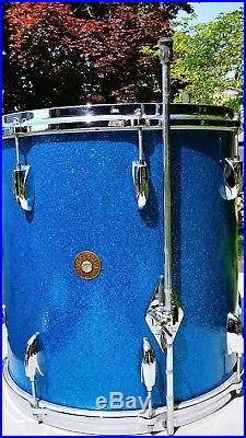 VINTAGE ORIG GRETSCH ROUND BADGE 60S 13/16/22. 14x5.5 DRUMSET SPARKLE BLUE MINT