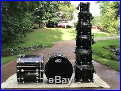 Very Rare Dw Collectors Maple Double Bass Drum Set Black 8 Piece