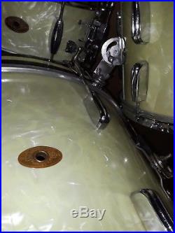 Vintage 1950's Slingerland Radio King Windsor drum set in White Marine Pearl