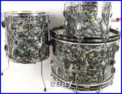 Vintage 1960s Ludwig Black Diamond Pearl Drum Set 22/14/13 Kit Keystone Badge