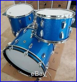 Vintage 1968 Ludwig 3 piece pc Blue Sparkle Drum Set 22-16-13 retro
