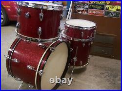 Vintage 1968 Pearl Sparkling Red Thunder King 4 pc. Drum Set 22,16,13 & 14 Japan