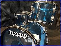 Vintage 1970's Ludwig Blue Vistalite Drum Set 13, 16, 22 Shell Pack Blue/Olive
