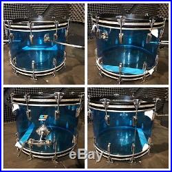 Vintage 1970's Ludwig Blue Vistalite Drum Set 13, 16, 22 Shell Pack Blue/Olive