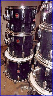 Vintage 1970's Premier Drum Set. Black 9 Piece Maple Double Bass Drum 2 24 Kick