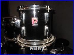 Vintage 1970's Premier Drum Set. Black 9 Piece Maple Double Bass Drum 2 24 Kick