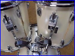 Vintage 1980's Slingerland 4pc Drum Kit Set White Silk Finish 24 18 14 13